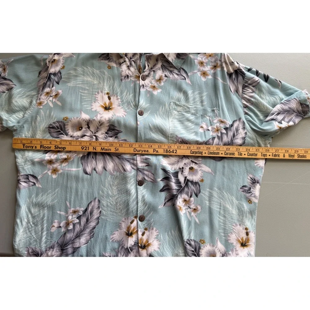 Hula Hula Hawaii‎ Mens Large Blue Floral Rayon Aloha Shirt Coconut Buttons